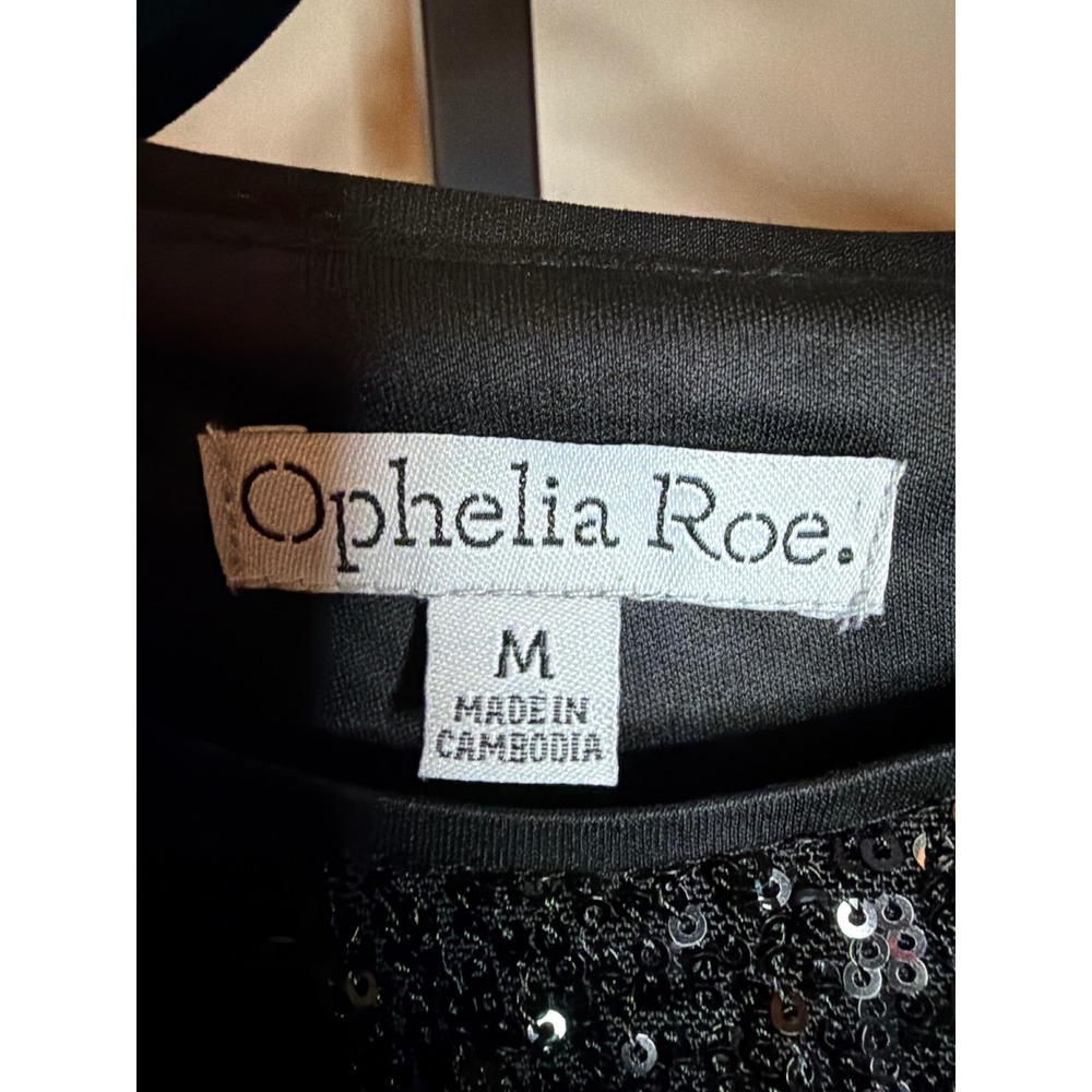 Ophelia Roe Black Sequin Long Sleeve Mini Shift Cocktail Dress Medium - Picture 3 of 3